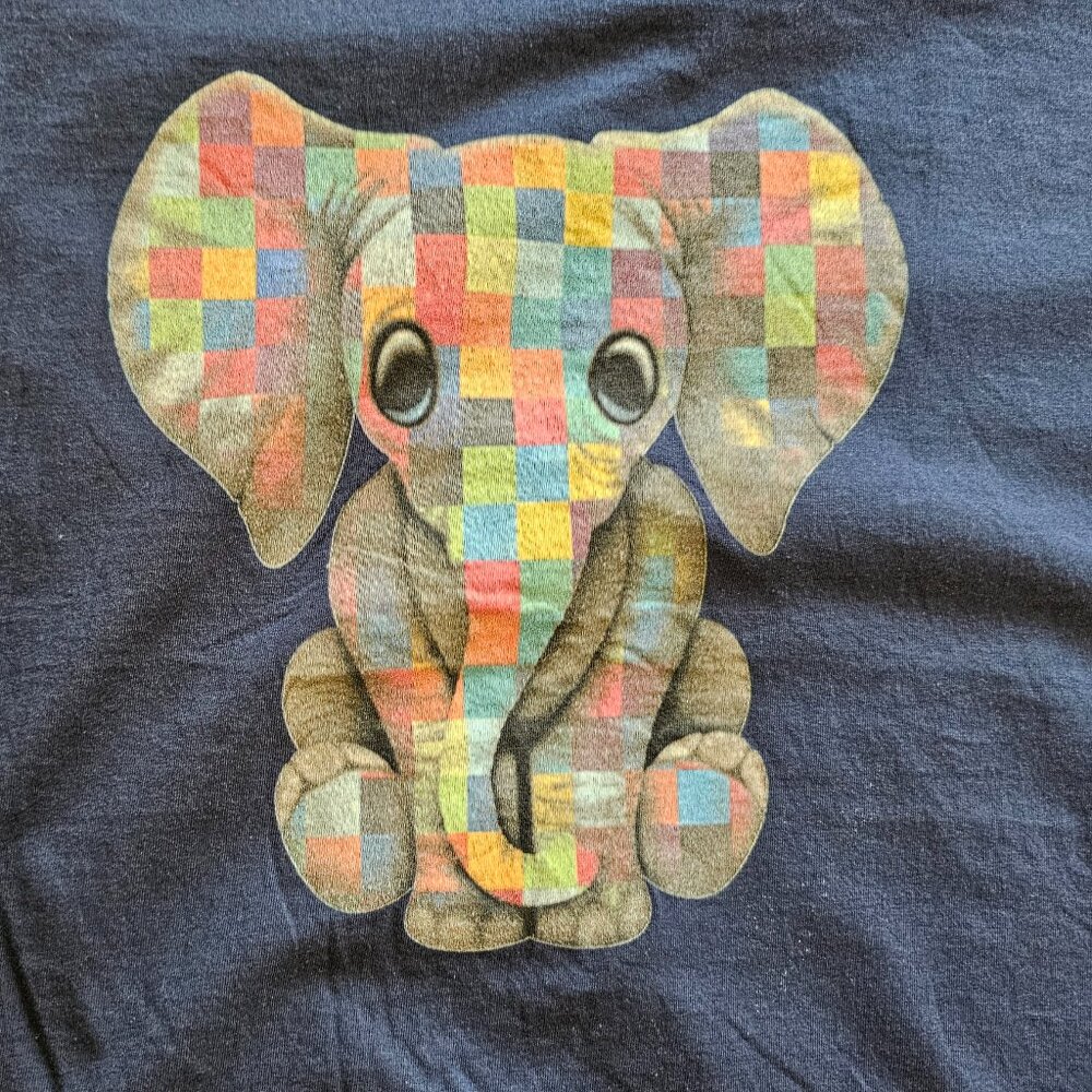 Autism Awareness Elephant Graphic Tshirt, Blue, Size XL
